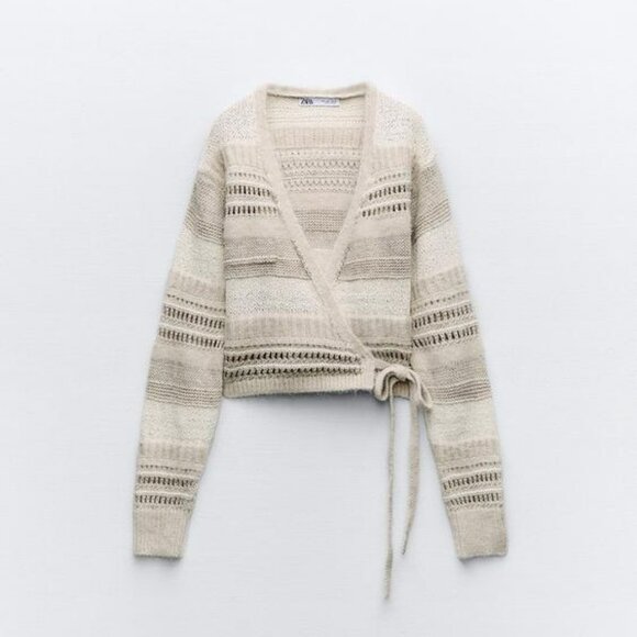 NEW ZARA BEIGE KNIT WRAP TOP - Picture 1 of 1